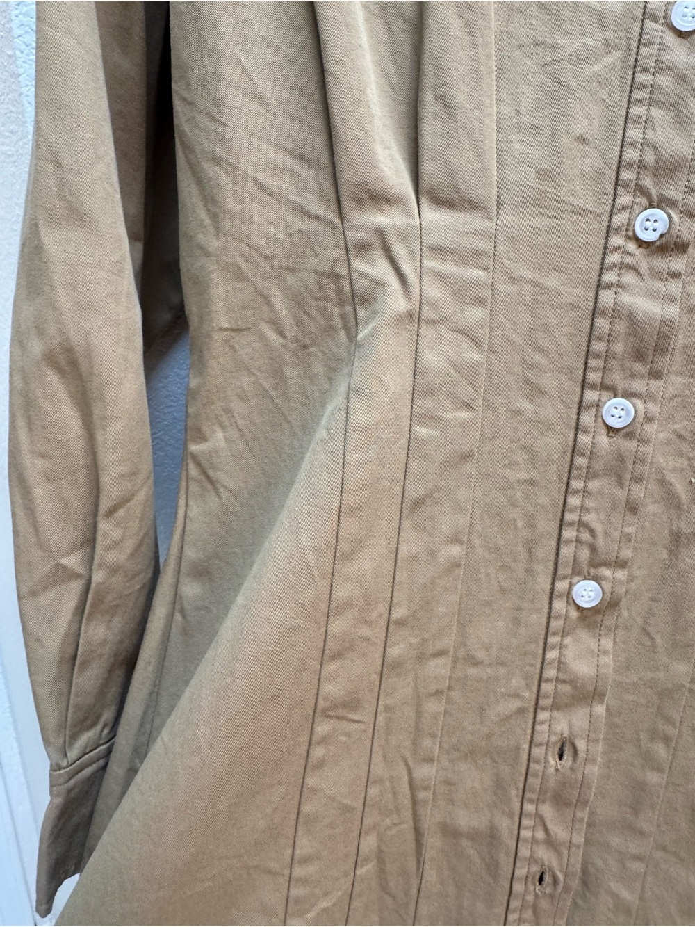 WAYF Libby Tailored Button-Front Shirt Dress in Camel Cotton - Picture 7 of 11